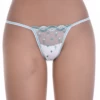 Light blue floral lace G-string with scalloped edges and a slim string back, low-rise minimal coverage.