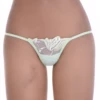 Light green floral lace G-string with scalloped edges and a slim string back, low-rise minimal coverage.