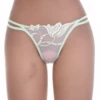 Light green floral lace thong with thin double straps and a lace front, low-rise minimal coverage.