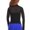 Long-sleeve black cotton bodysuit with sheer mesh and hook-and-eye closure, a smooth refined base layer.