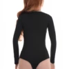 Long-sleeve cotton-blend bodysuit with brazilian coverage, breathable and close from shoulder to hip.