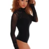Long-sleeve lace-trimmed cotton bodysuit by Tiara Galiano, easy under an open shirt or worn on its own.
