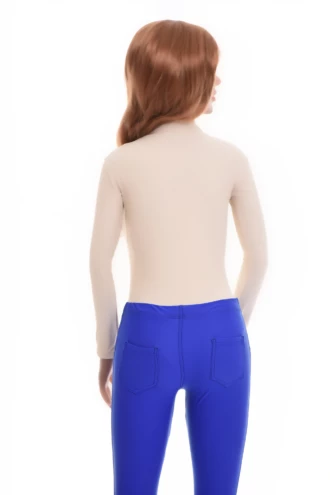 Long-sleeve microfiber bodysuit by Tiara Galiano with mock neck and hook-and-eye fastening, smooth base.