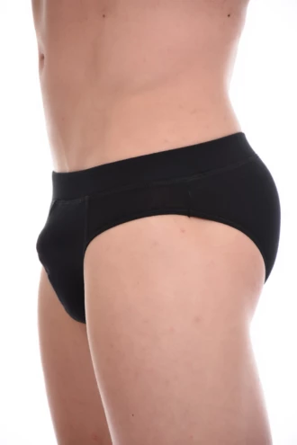 Men's cotton briefs with a flat elasticated waistband and leg openings that sit cleanly.