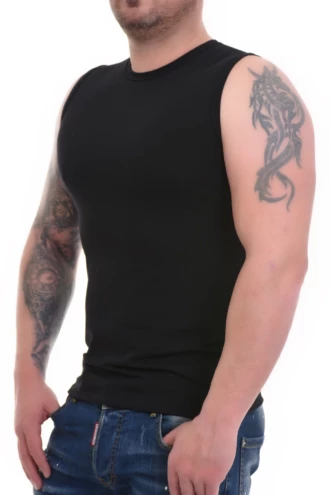 Cotton-blend men's sleeveless top, a breathable base layer with a clean round neckline.