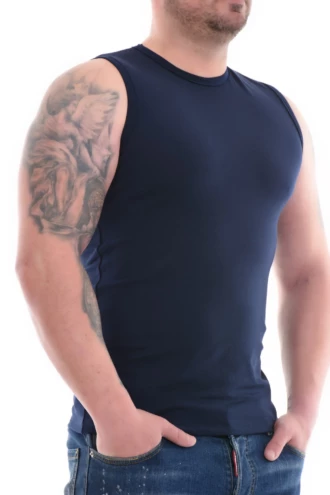 Stretchy cotton-blend men's tank that moves with the body and sits cleanly under an open shirt.