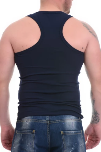 Dark blue cotton-blend men's tank top, a soft sleeveless base layer for everyday comfort.