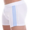 Breathable cotton men's boxers with an extended cut that covers the upper thigh without chafing.