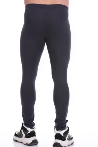 Men's anthracite cotton base-layer leggings, full-length back view in a warm comfortable layering fit