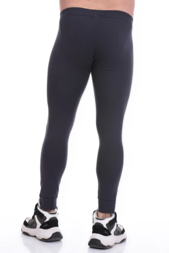 Men's anthracite cotton base-layer leggings, full-length back view in a warm comfortable layering fit
