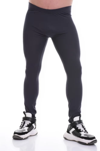 Men's anthracite cotton base-layer leggings, full-length front view in soft stretchy layering fabric