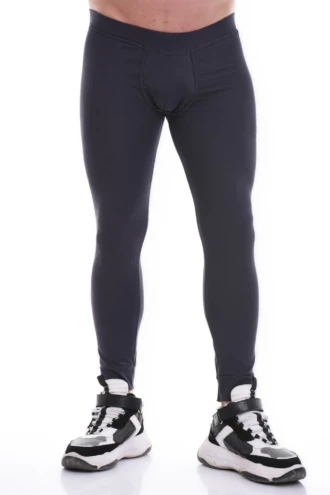 Men's anthracite cotton base-layer leggings, full-length front view in soft stretchy layering fabric