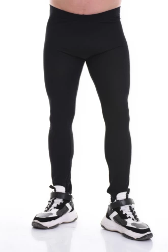 Men's black cotton base-layer leggings, full-length front view in soft breathable layering fabric