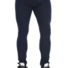 Men's navy blue cotton base-layer leggings, full-length front view in soft stretchy layering fabric