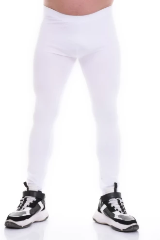 Men's white cotton base-layer leggings, full-length front view in soft stretchy thermal layering fabric