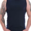 Breathable cotton men's sleeveless base layer worn under a shirt or comfortably on its own.