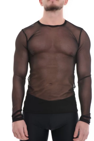 Ventilated mesh men's long-sleeve top with a round neckline and light, breathable structure.