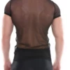 Black mesh men's short-sleeve tee in an open-knit fabric that lets air move freely against the skin.