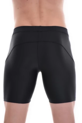 Men's black microfiber base-layer leggings, back view in a warm comfortable thermal layering fabric