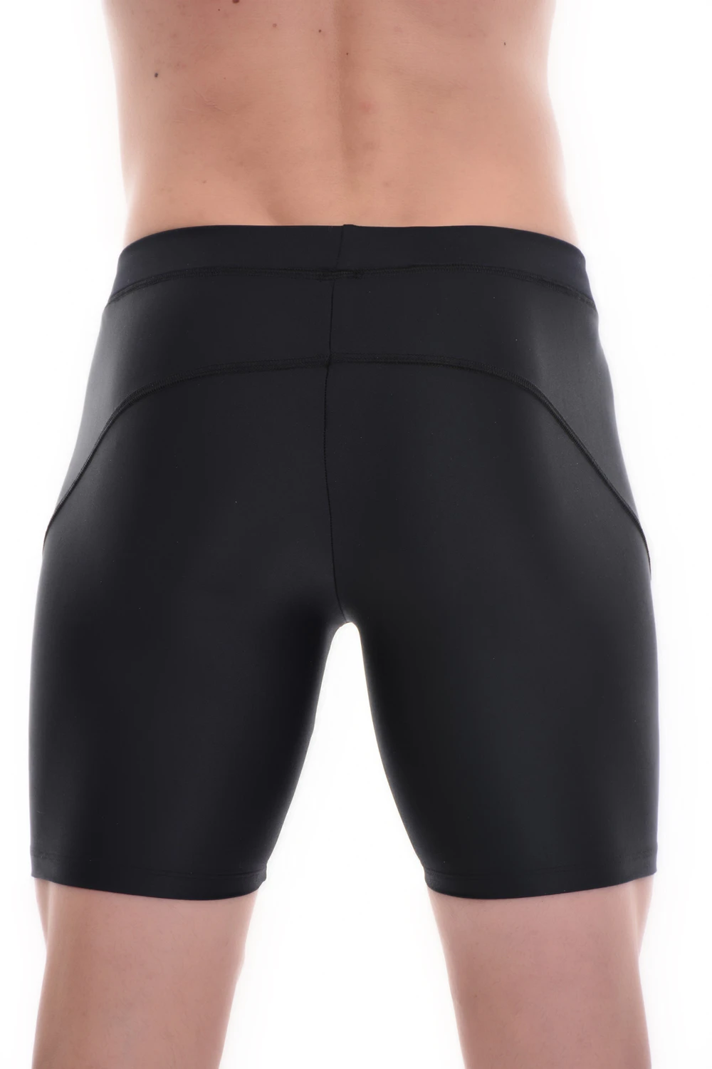 Men's black microfiber base-layer leggings, back view in a warm comfortable thermal layering fabric