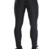 Men's black microfiber base-layer leggings, full-length back view with a snug warm thermal fit