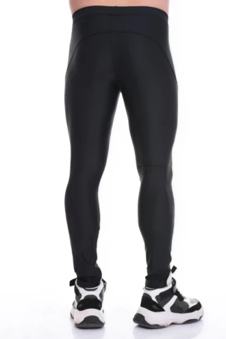 Men's black microfiber base-layer leggings, full-length back view with a snug warm thermal fit