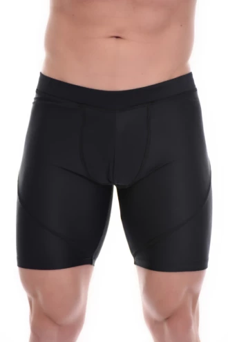 Men's black microfiber base-layer leggings, front view in a smooth thermal stretch fabric