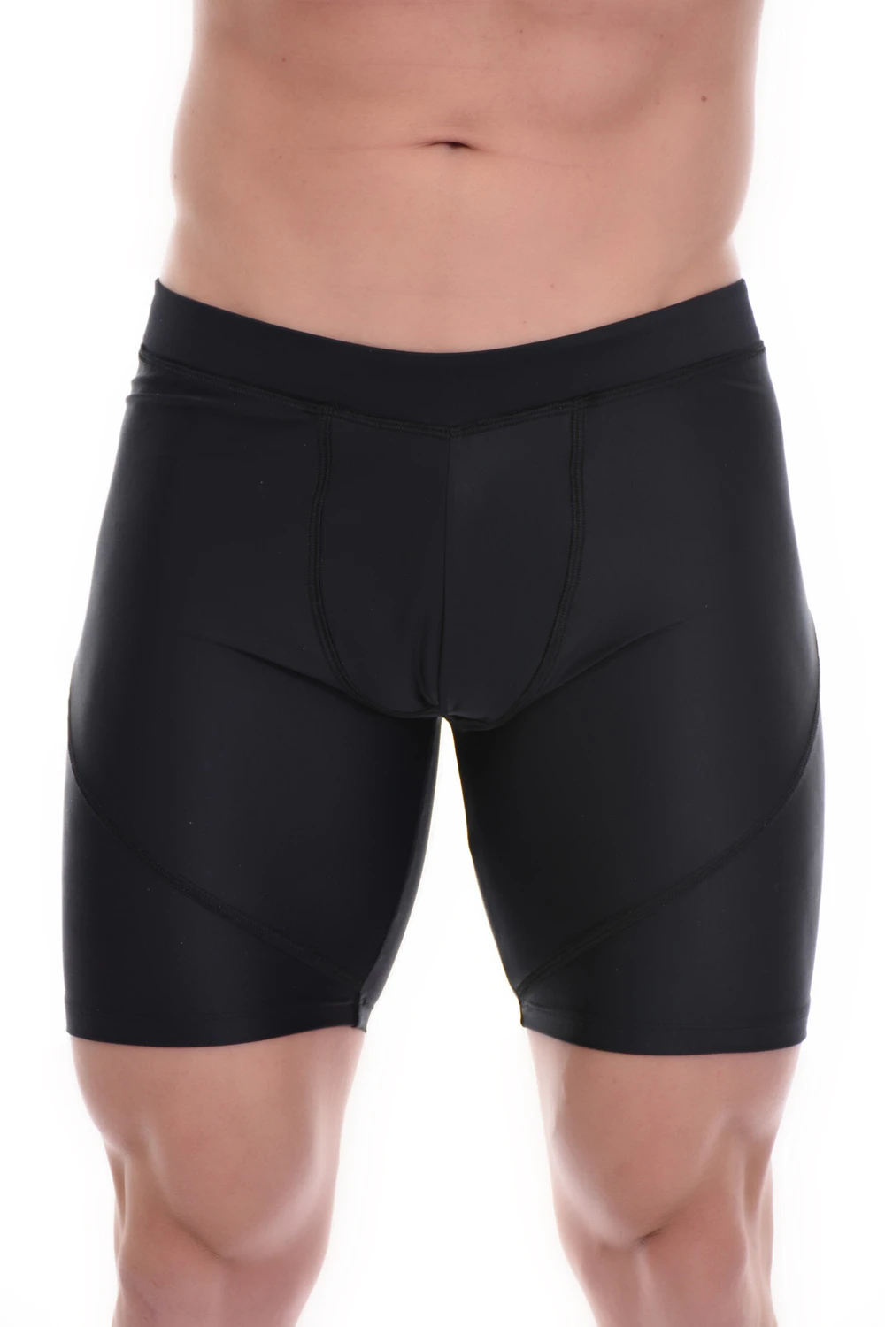 Men's black microfiber base-layer leggings, front view in a smooth thermal stretch fabric