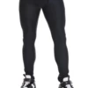Men's black microfiber base-layer leggings, full-length front view in a smooth thermal stretch fabric