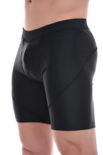Men's black microfiber base-layer leggings, side view highlighting the snug warm thermal fit