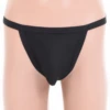 Black microfiber men's thong with a smooth, barely-there feel and a comfortable flat waistband.