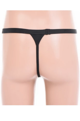Black microfiber men's thong that lies flat and shows no lines under fitted clothing.