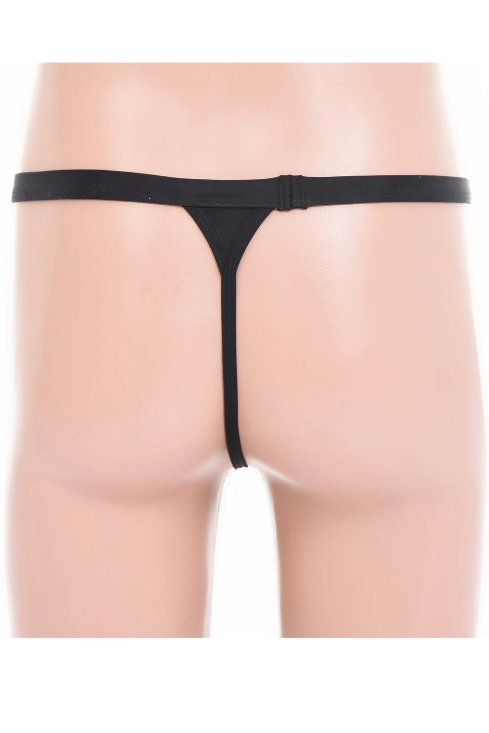 Black microfiber men's thong that lies flat and shows no lines under fitted clothing.
