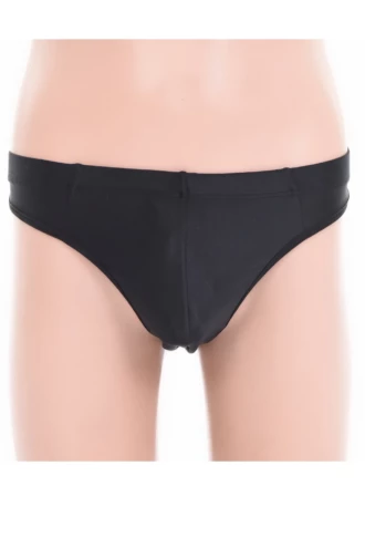 Fine microfiber men's thong with minimal coverage that sits smooth and flat under slim cuts.