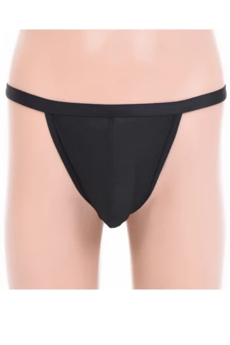 Streamlined microfiber men's thong with a smooth pouch and flat waistband for under slim pants.