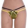 Fishnet-panel mesh G-string with bright contrast edging and double straps, a playful minimal cut.