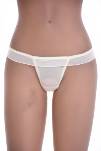 Airy mesh thong in a clean solid colour with minimal coverage, a lightweight pick for daily wear.