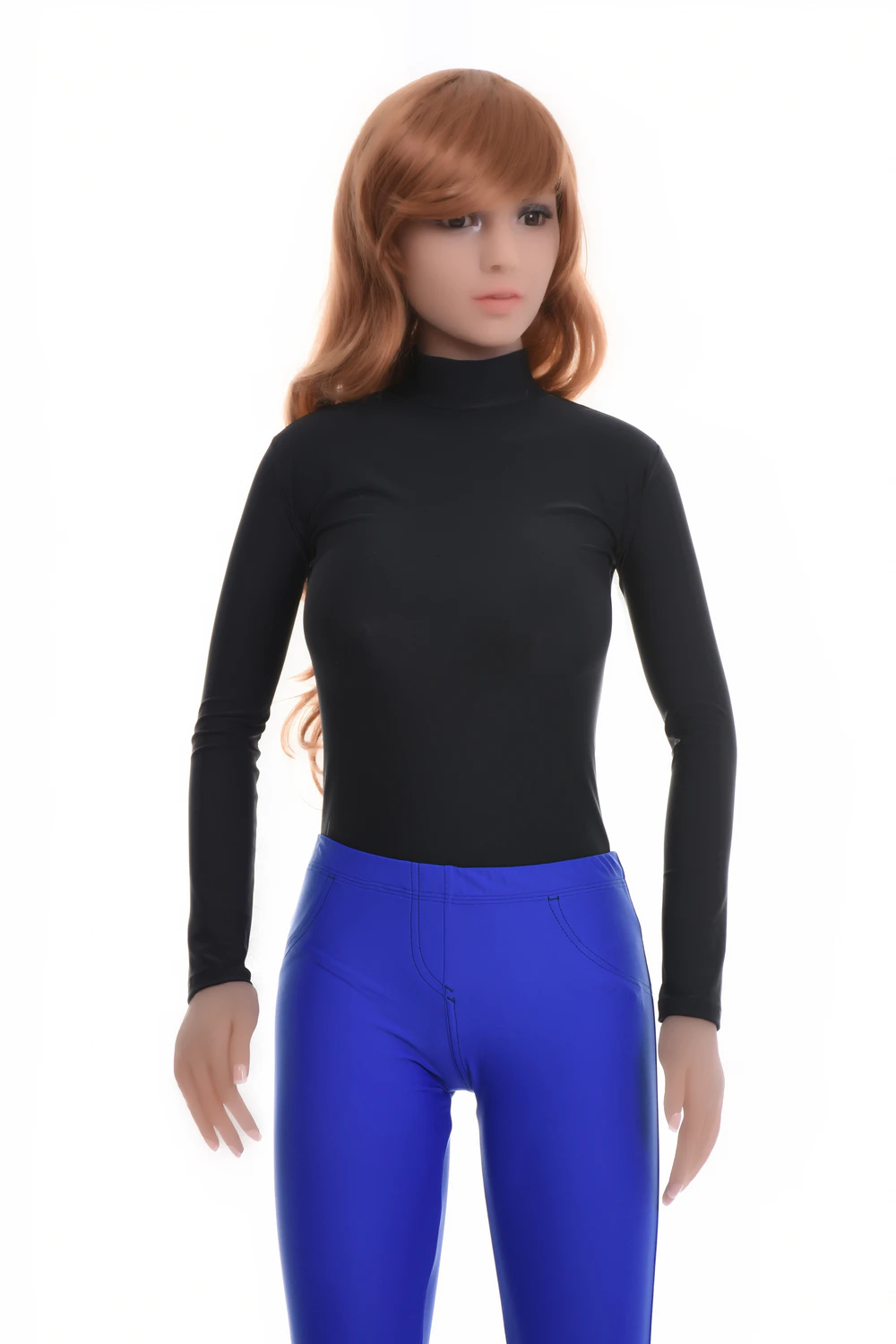 Smooth microfiber bodysuit with a high mock neck and long sleeves, invisible under fitted clothing.