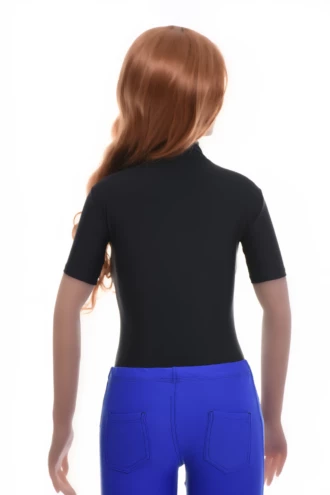 Smooth microfiber bodysuit in a polo shape with mock neck, fine enough to stay invisible under clothing.