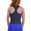Sleeveless microfiber bodysuit with a racerback that pulls the straps in for a sportier line.