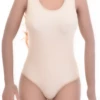 Microfiber bodysuit with scoop neck, wide straps and hook-and-eye fastening for a secure base layer.