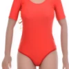 Microfiber bodysuit with short sleeves and hook-and-eye fastening, smooth and secure for everyday wear.