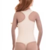 Microfiber bodysuit with wide straps and racerback, drawing the straps in for a clean back line.