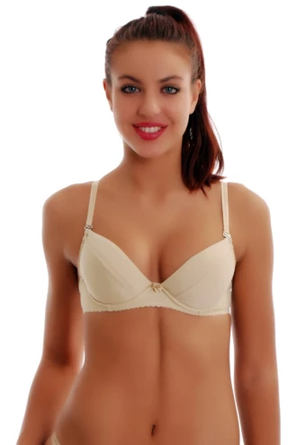 Smooth microfiber bra with molded cups and a clean line under fitted clothing, with adjustable shoulder straps.