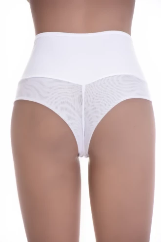 Smooth microfiber Brazilian briefs for women with a breathable sheer mesh panel across the lower front.