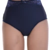 Microfiber Brazilian panties with a high rise, cheeky back and a fine lace trim across the front waist.