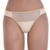 Microfiber Brazilian panties combining a no-show base with a sheer mesh panel, moderate coverage open sides.