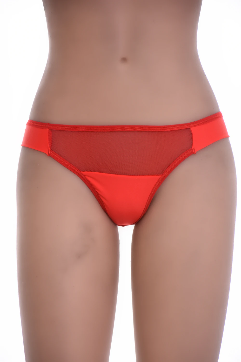 Smooth microfiber Brazilian panties with a sheer mesh top and open sides, a no-show low-rise everyday pair.