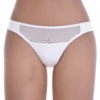 Microfiber Brazilian panties with a sheer mesh top panel and smooth microfiber base, no-show low-rise cut.