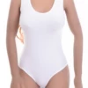 Microfiber tank bodysuit with racerback and hook-and-eye fastening, secure and smooth for daily wear.